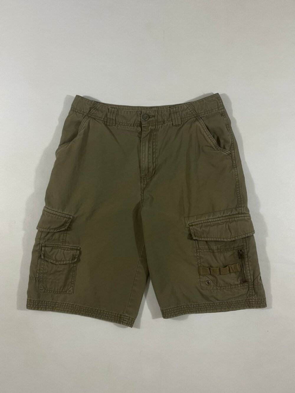 Y2K Urban Pipeline Olive Green Baggy Cotton Cargo Shorts Multi Pocket